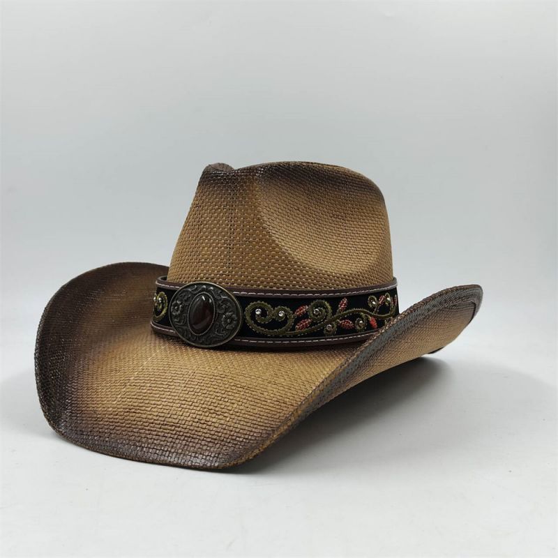 100% ເຈ້ຍຄົນອັບເດດ: Cowboy Summer Paper Straw Big Brim Hat