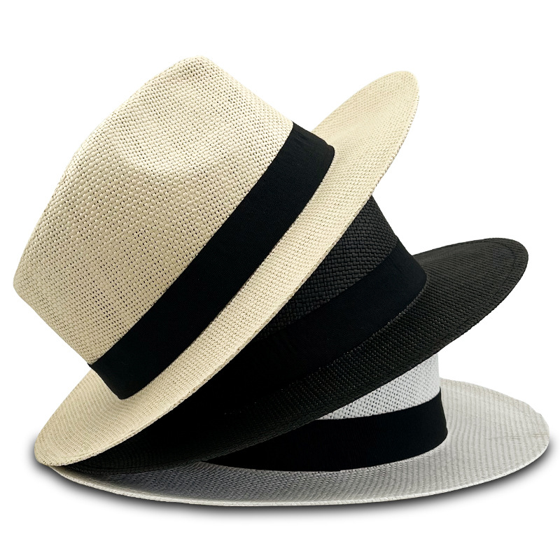 Black Ribbon ຫ້າຫຍ້າ Fedora Panama Hat