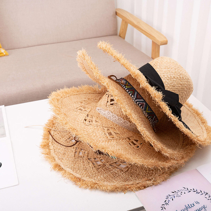 ການອອກແບບທີ່ກໍາຫນົດເອງ Lady Beach Raffia Straw Floppy Hat