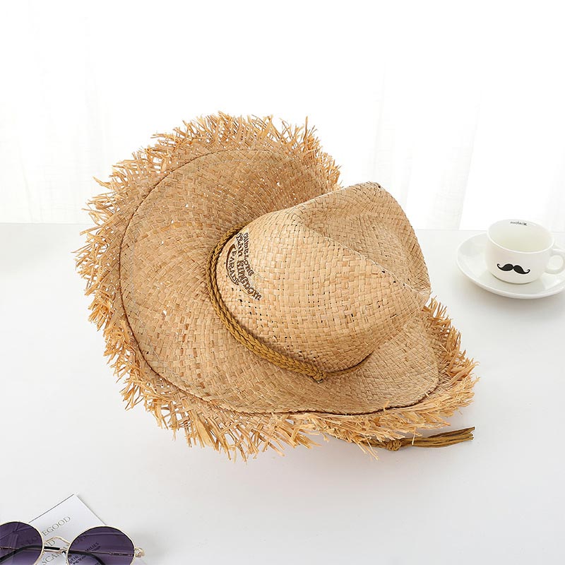 Embroidery Logo Raffia Straw Cowboy Hat