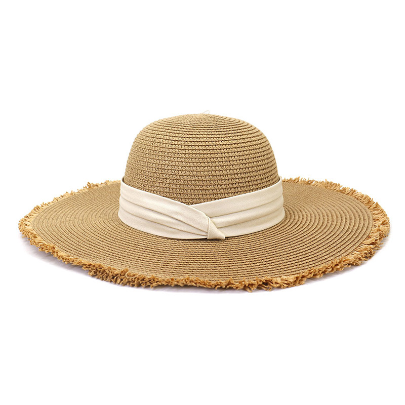 Ribbon Trim Womens Beach Summer ຫມວກ Brim ຂະຫນາດໃຫຍ່